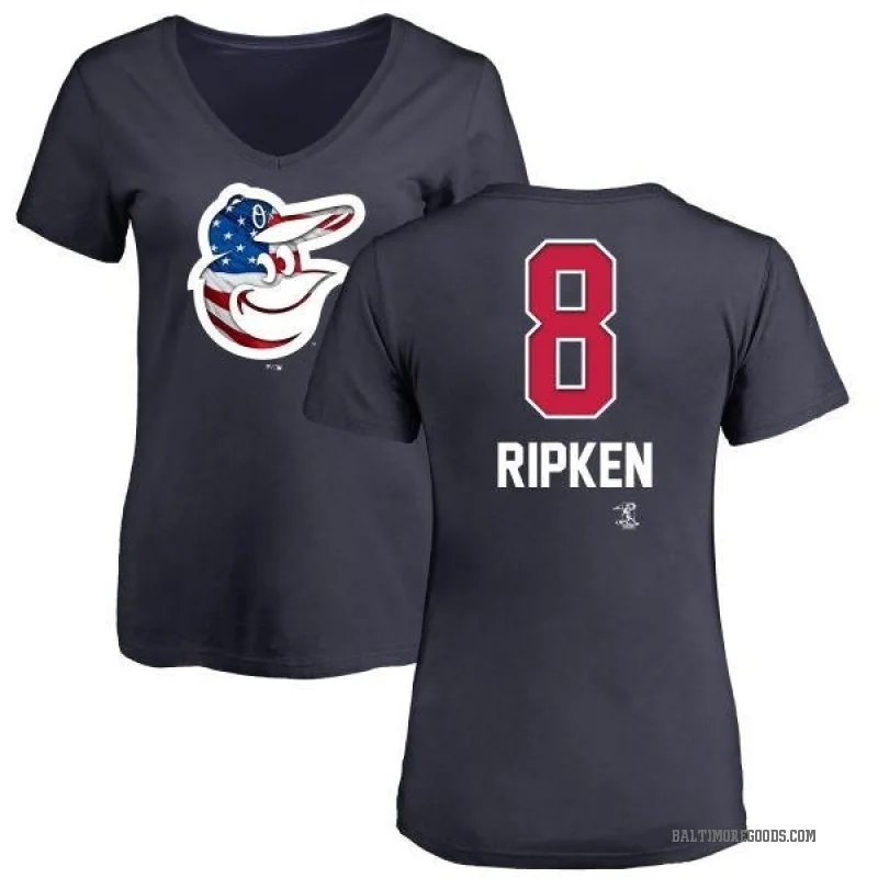 Cal Ripken Women's Navy Baltimore Orioles Name and Number Banner Wave V-Neck T-Shirt -